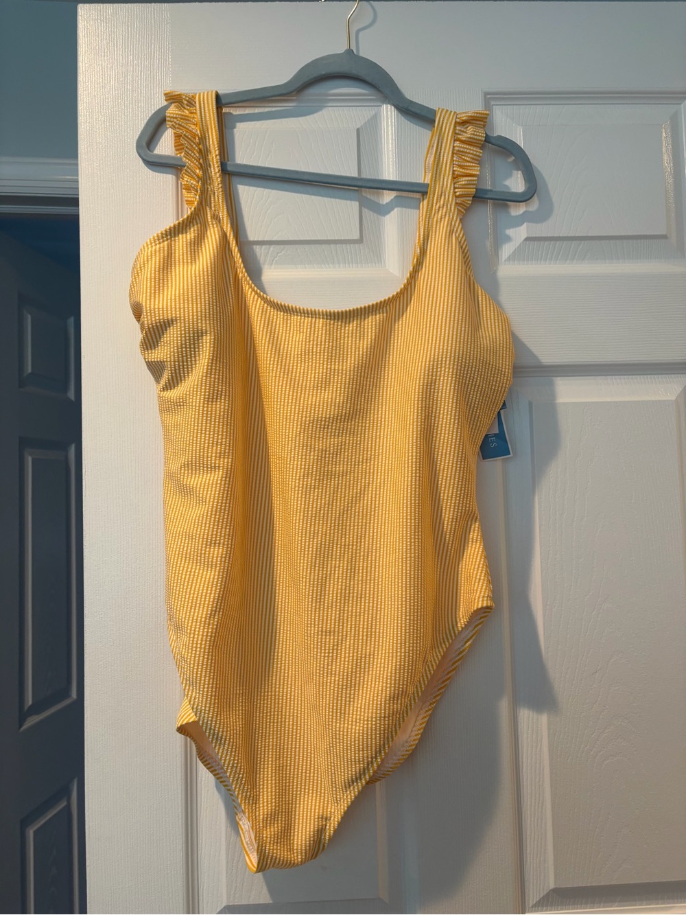 Draper James Yellow Striped/Seersucker One-Piece Swimsuit with Ruffle Straps